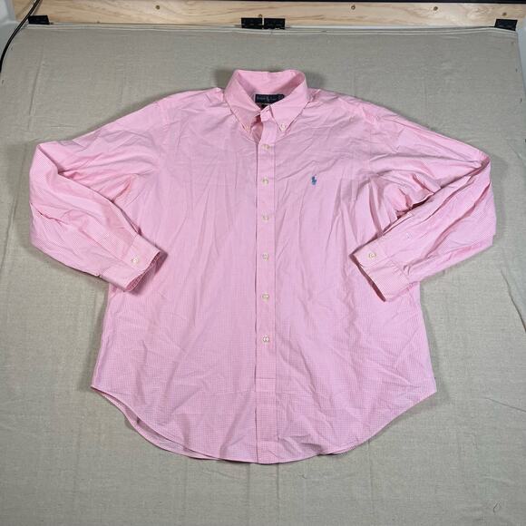 Y2K Polo Ralph Lauren Mens XL Long Sleeve Pink Checkered Button Down - Picture 2 of 7